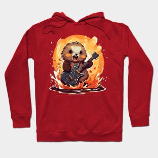 Cute Sea Otter Playing Guitar Death Metal Hoodie